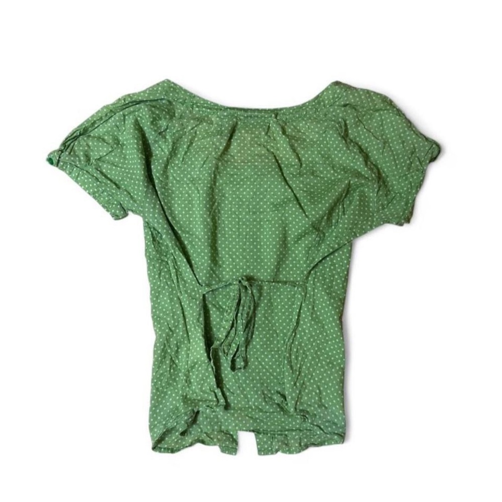 Green Polka Dot Button-Front Women’s Top - Picture 2 of 3